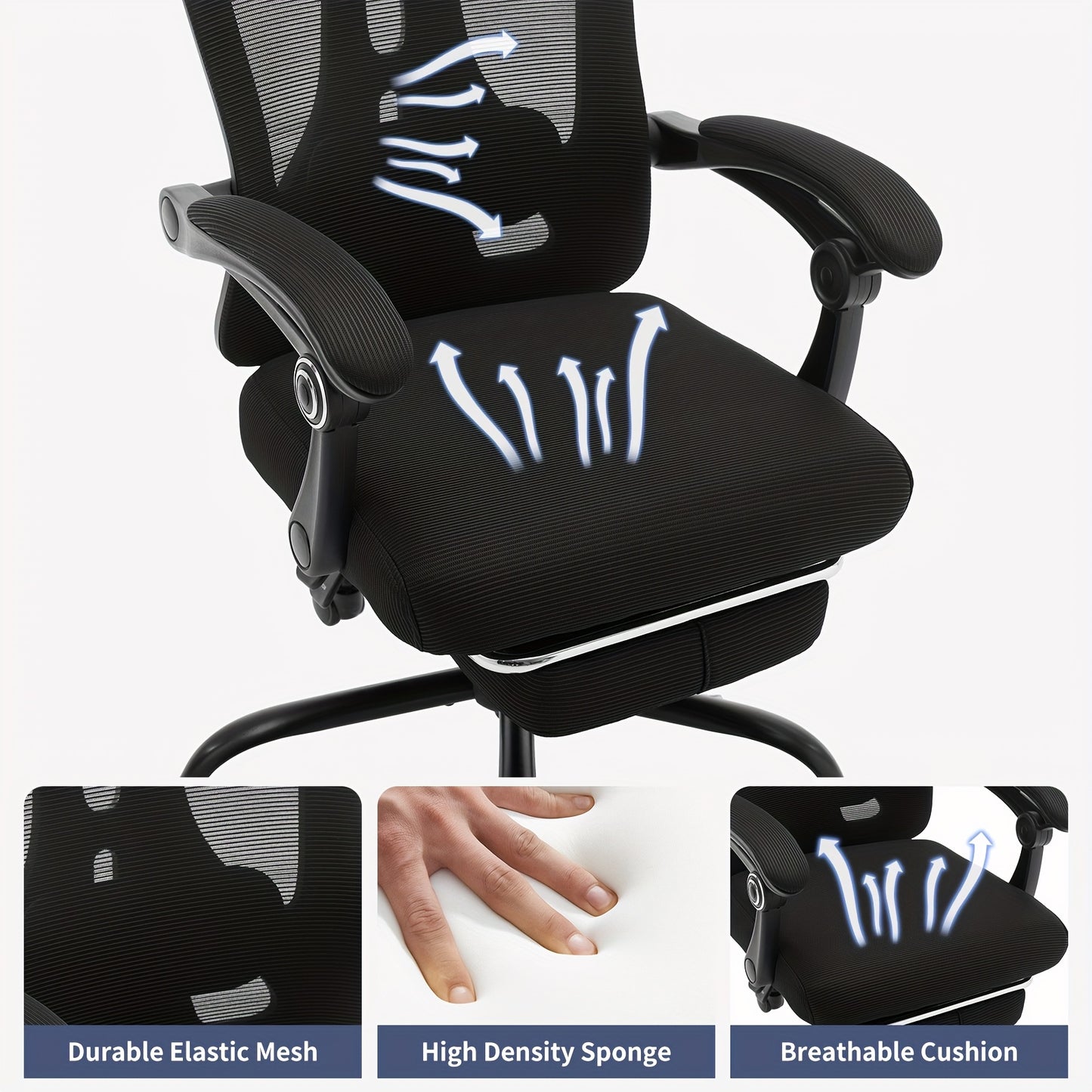 Ergonomische Bureaustoel – Kantoorstoel – Gamestoel – Bureaustoel Mesh – Draaistoel – Verstelbare Lendensteun & Hoogte – Ademende Mesh Rugleuning – Stevig Metalen Frame