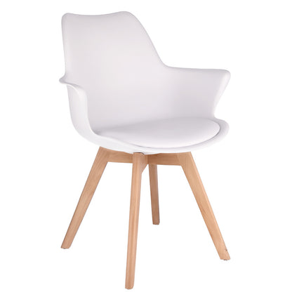 Witte Stoel – Eetkamerstoel – Kuipstoel – Fauteuil – Designstoel – Beukenhouten Poten – Ecologisch Leren Zitkussen