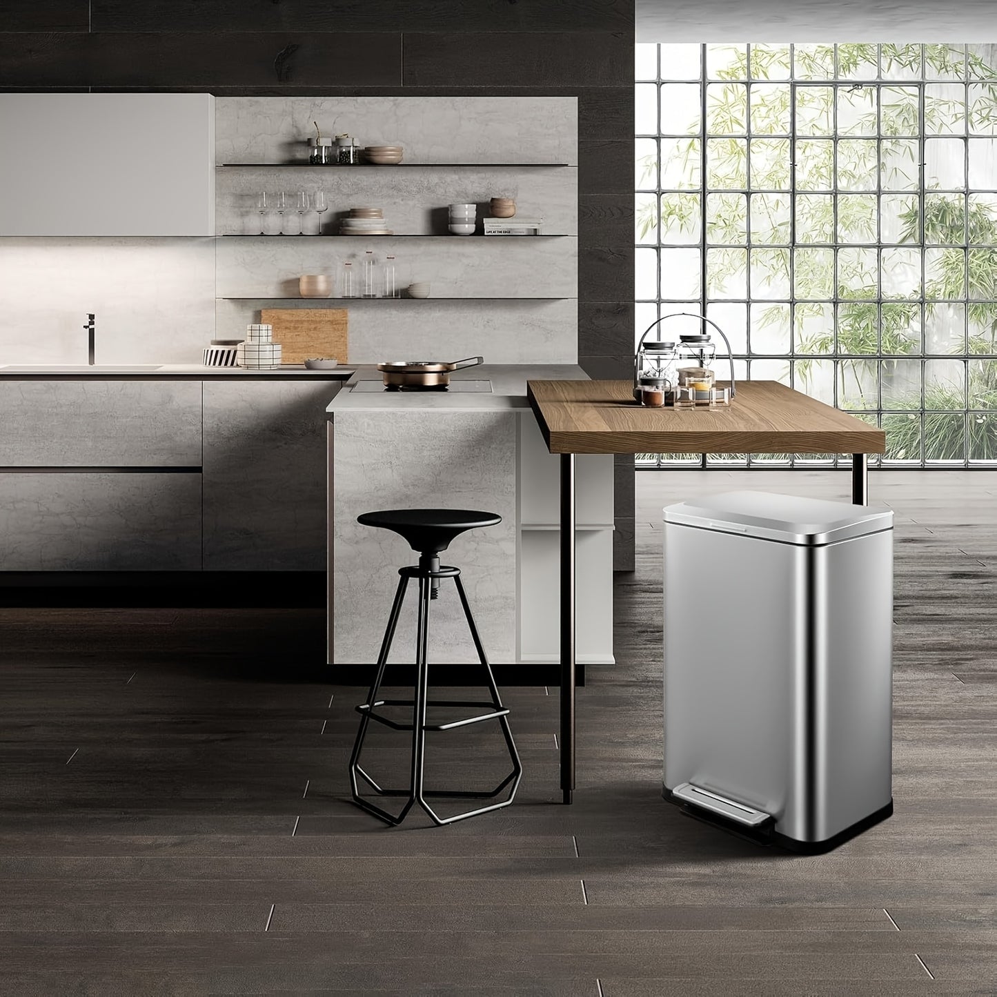 Afvalemmer – Pedaalemmer – Vuilnisbak – Prullenbak – Afvalbak – RVS 2-in-1 set 50L + 8L – Soft-close deksel – Voetpedaal bediening
