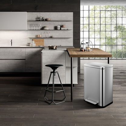 Afvalemmer – Pedaalemmer – Vuilnisbak – Prullenbak – Afvalbak – RVS 2-in-1 set 50L + 8L – Soft-close deksel – Voetpedaal bediening