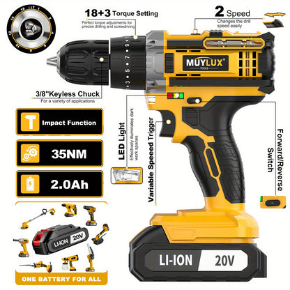 Slagschroevendraaier – Accu Slagschroevendraaier – Impact Driver – Schroefmachine – Draadloze Boormachine – 2.0Ah Lithium-Ion Accu – Lichtgewicht Kunststof Design