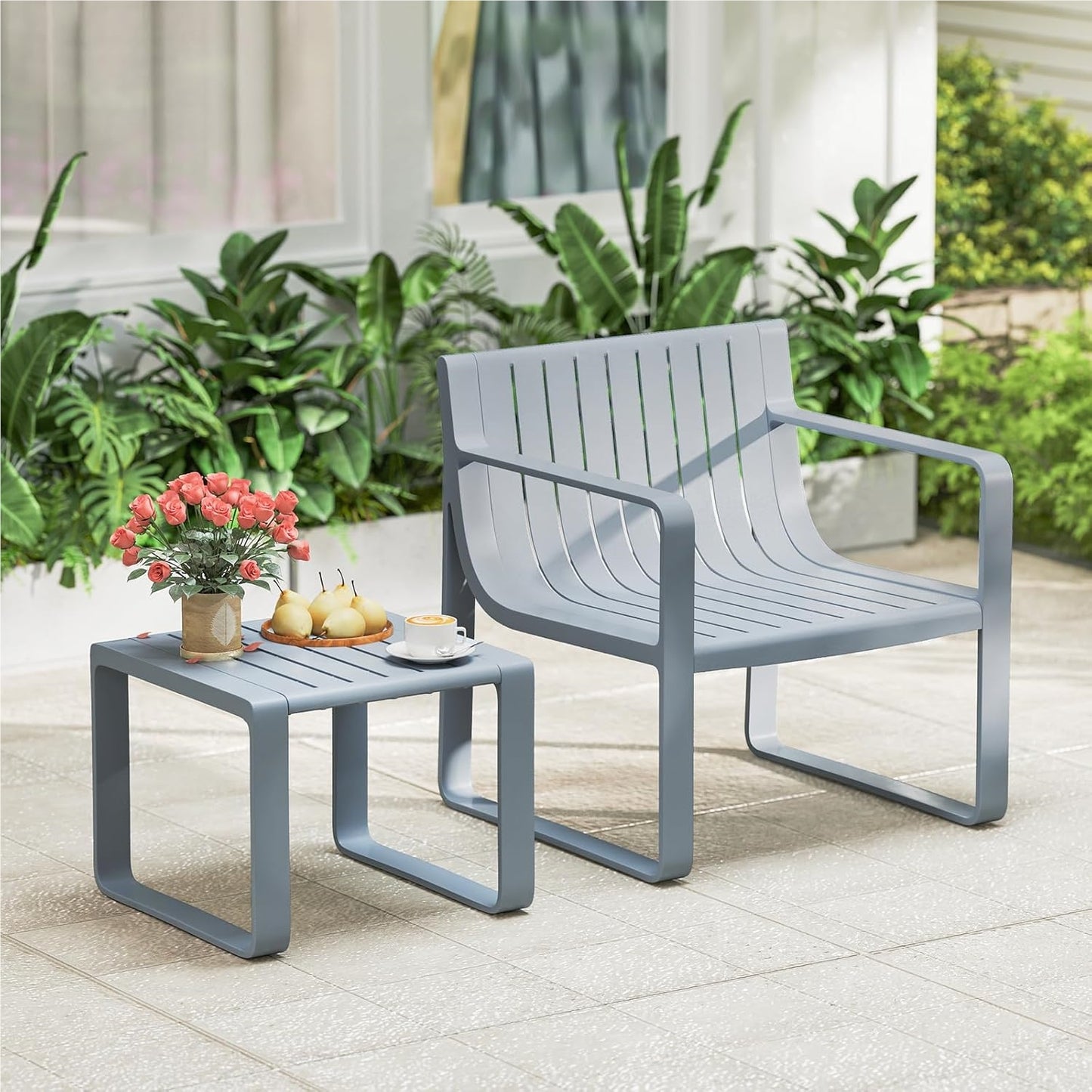 Tuinmeubelset 2-Delig – Balkonset – Tuinstel – Terrasmeubilair – Tuinstoel Met Tafel – Weerbestendig PP Materiaal – Ergonomische Stoel