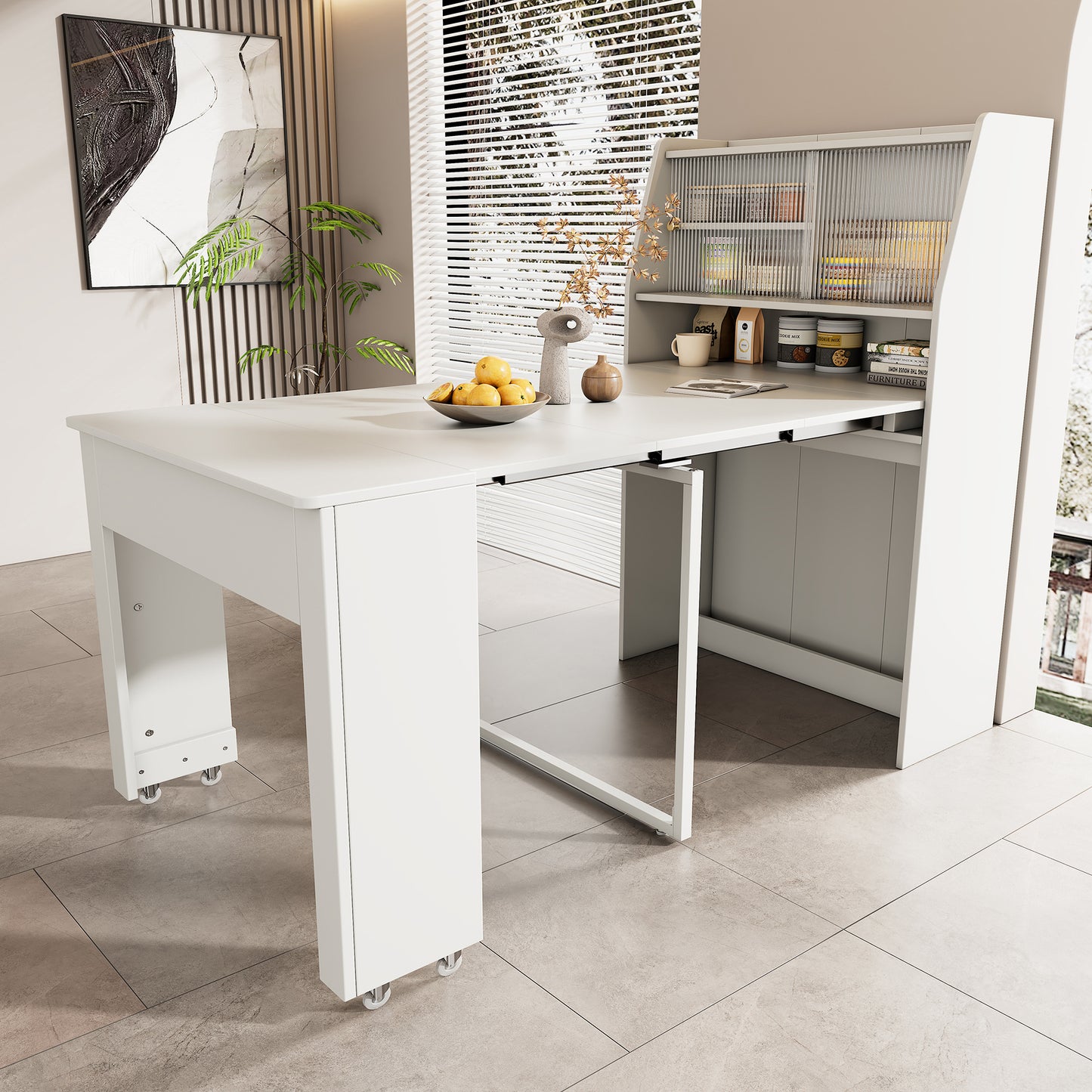 Uitschuifbare Eettafel – Uitklapbare Tafel – Opbergtisch – Salontafel – Multifunctionele Eettafel – Wit – Inklapbaar van 52 tot 132,5 cm – Met Stofdichte Opbergruimte