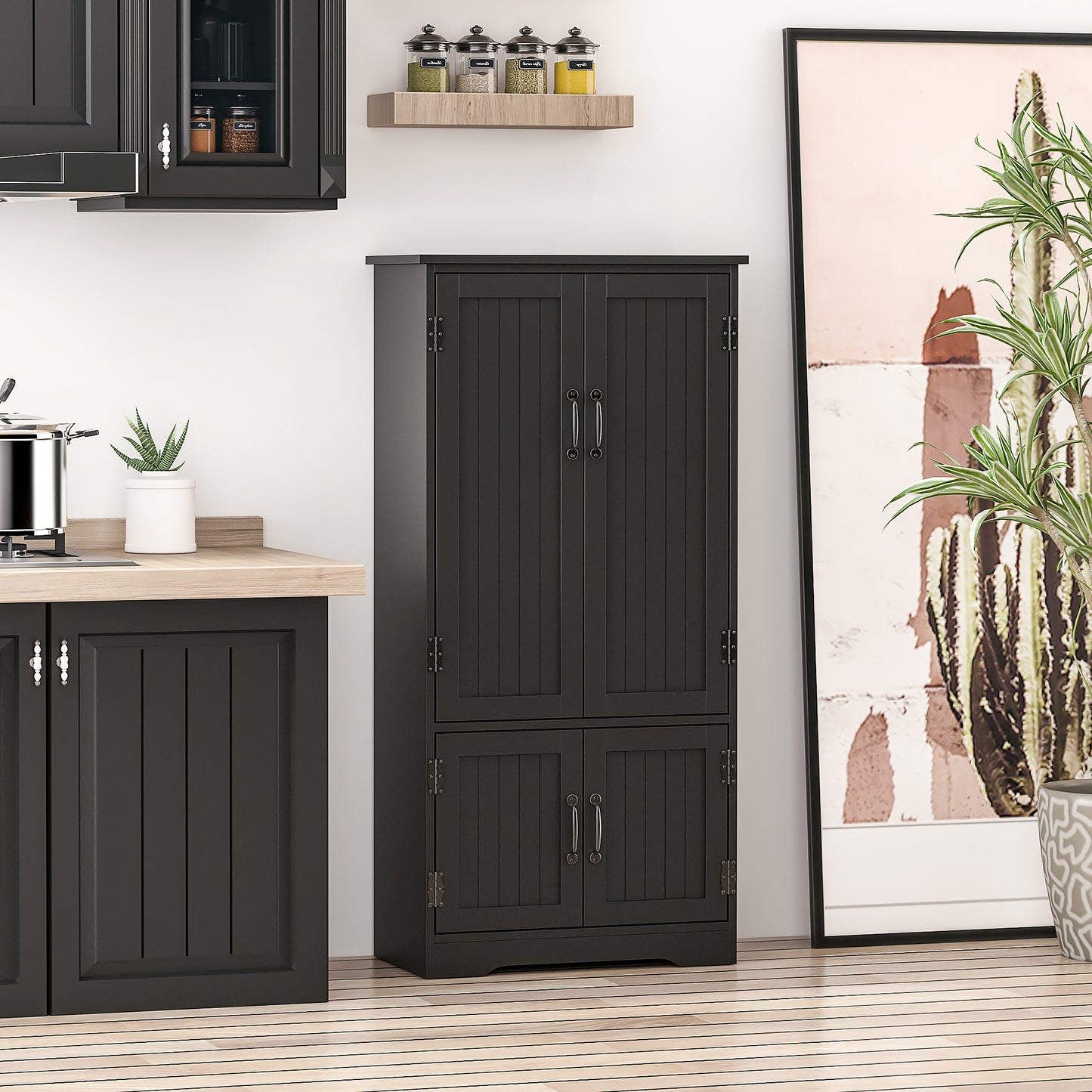 Keukenkast – Keukenbuffet – Opbergkast – Keukenkasten – Kast Met Deuren – 2 Deuren 3 Planken – Zwart MDF Particleboard