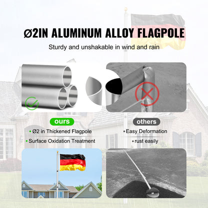 Aluminium Vlaggenmast – Telescopische Vlaggenstok – Uitschuifbare Mast – Vlaggenpaal – Buitenmast – 6 Meter Hoogte – Windbestendig & Roestvrij