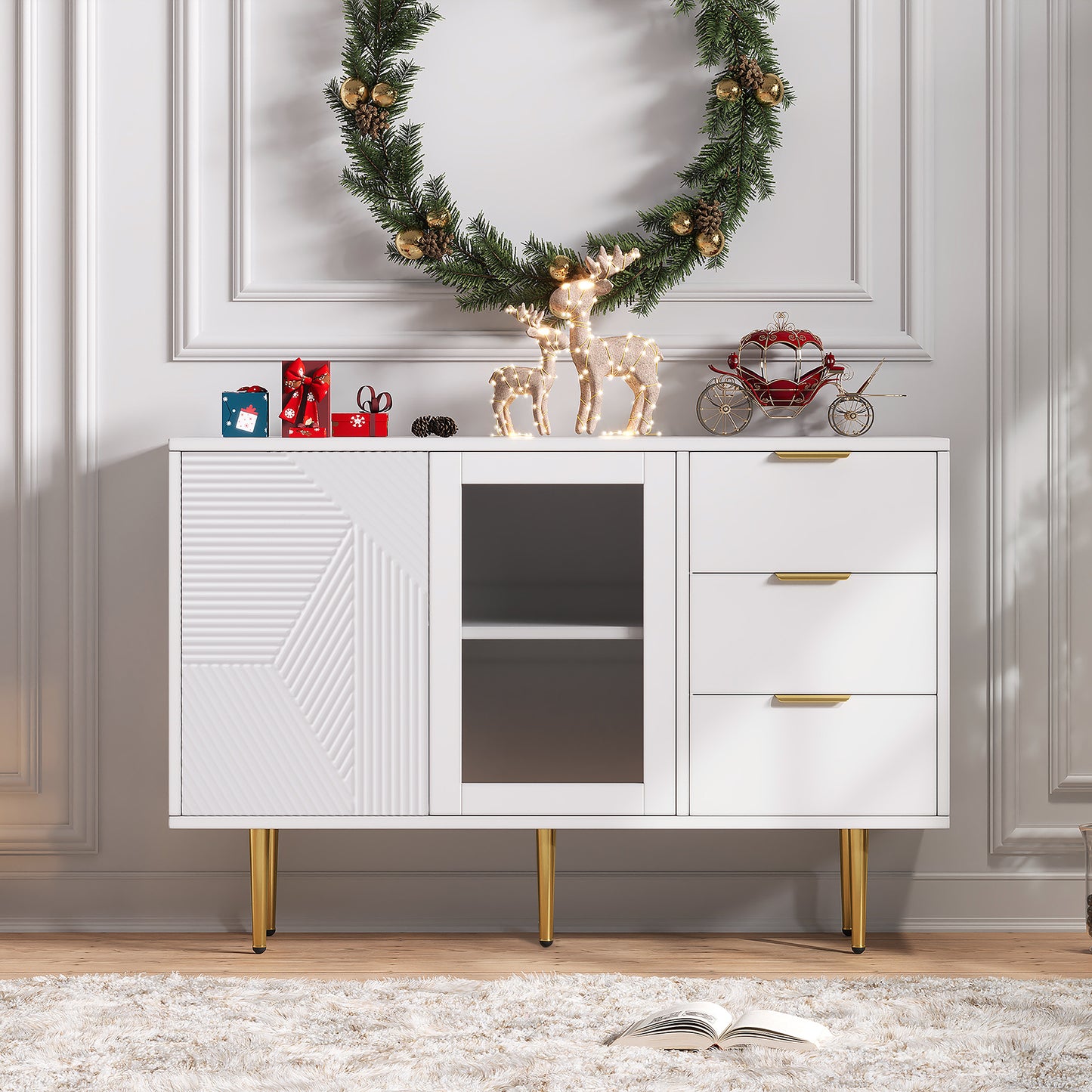MERAX Display Cabinet with High Cabinet, Transparent Acrylic, White, Freestanding Display, Multi-Purpose Cabinet for Living Room, Office, Kitchen, Open Storage, 80x36.4x170cm
