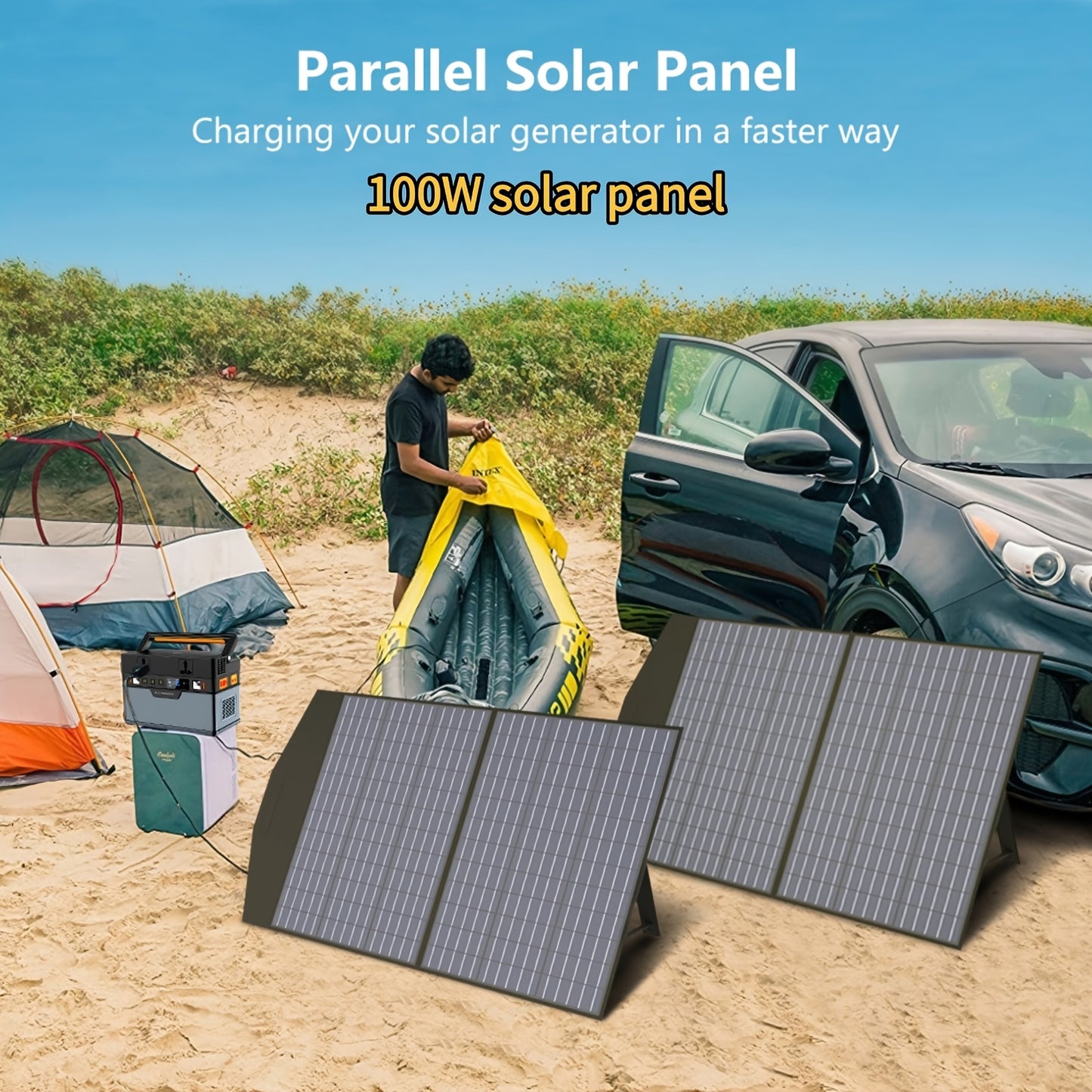 ALLPOWERS 1pc SP027 100W Foldable Solar Panel - Portable Solar Power Station Charger, 22% High-Efficiency Solar Panel Kit with / Output, Lightweight & Compact for RV, Camping, Off-Grid, Laptops, Tablets, Smartphones (Solar-)