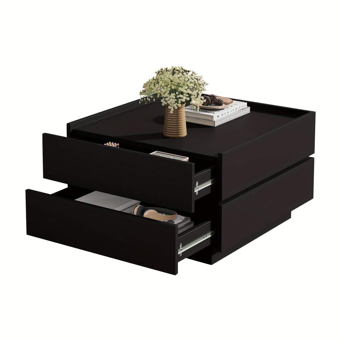Functional Coffee Table For The Living Room, 360° Swivelling, Swivelling Table Top With 2 Shelves And Storage Space, Black Living Room Side Table Frame, 60*60*38 Cm