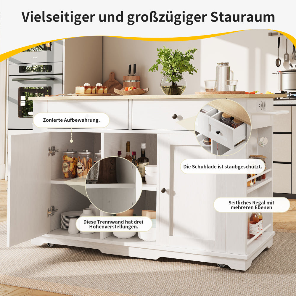 Modern White Metal Kitchen Island with Worktop - Heavy-Duty Mobile Serving Cart & Storage Cabinet, Freestanding Floor Cabinet with Shelves & Drawers, No Electrical Required, Space-Saving Design for Small Kitchens, Pantry & Di