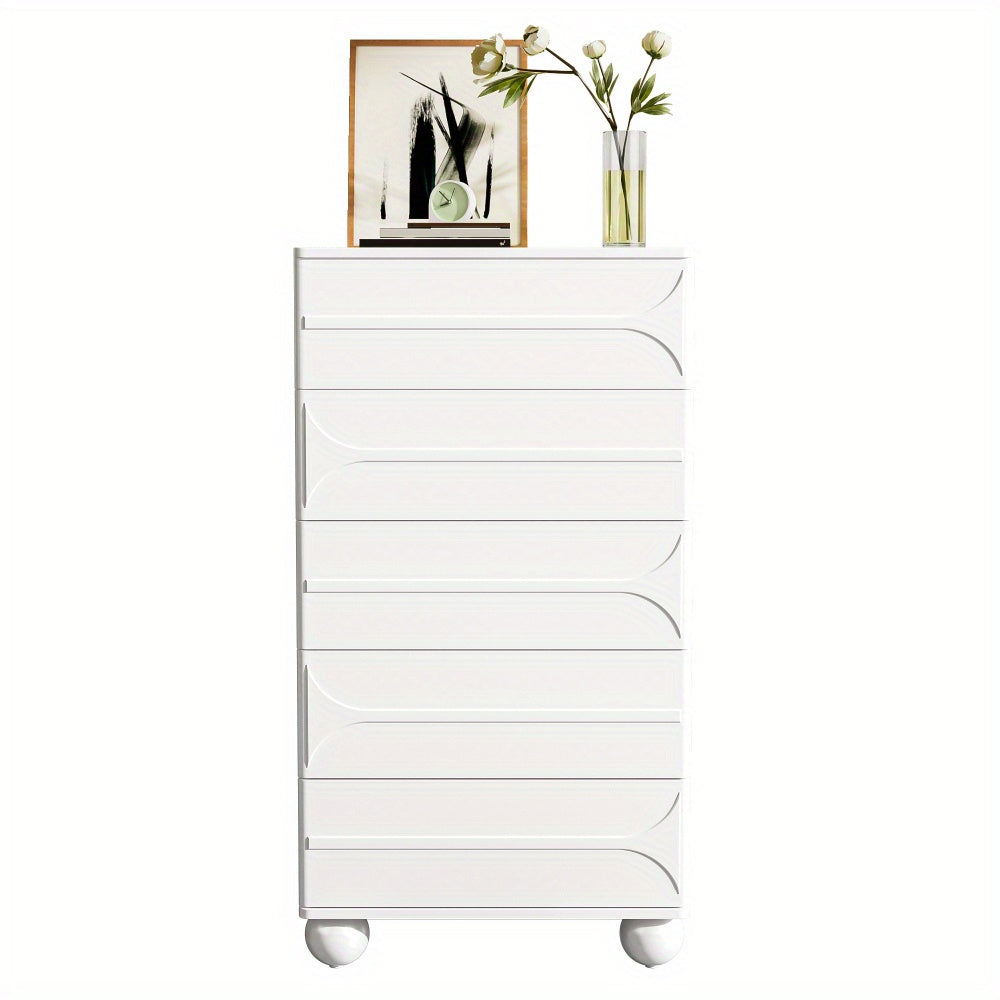 Ladenkast – Ladekast – Commode – Opbergkast – Metalen Kast – Wit – 5 Lades – Modern Relieff Design – Vrijstaand – Afgeronde Hoeken