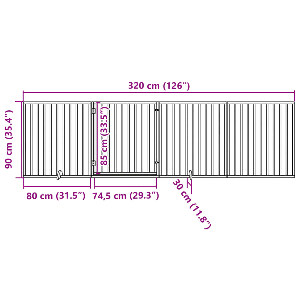 Vouwbare Hondenren – Hondenhek – Hondenafzetting – Hondenkooi – Hondenhok – Met Deur en Slot – 4 Panelen Populierenhout 320 cm Lang