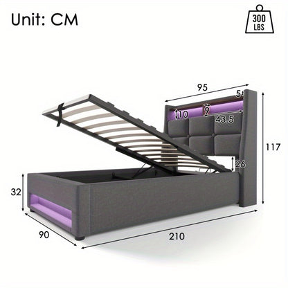Single Bed with Metal Frame and Linen Fabric, 90x200cm, Includes Mattress