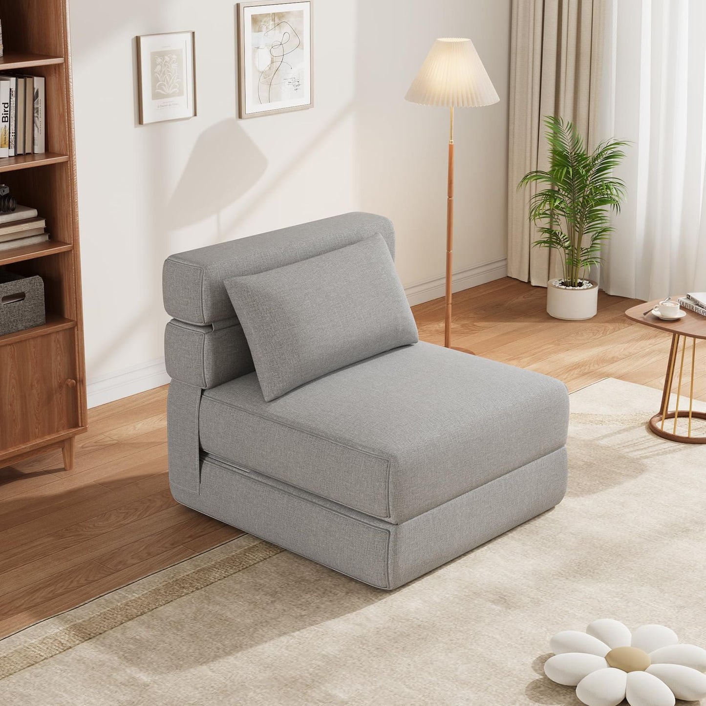 Slaapbank – Slaapstoel – Bedbank – Slaapfauteuil – Logeerbed – Traagschuim – Opvouwbaar & Ruimtebesparend – Lichtgrijs