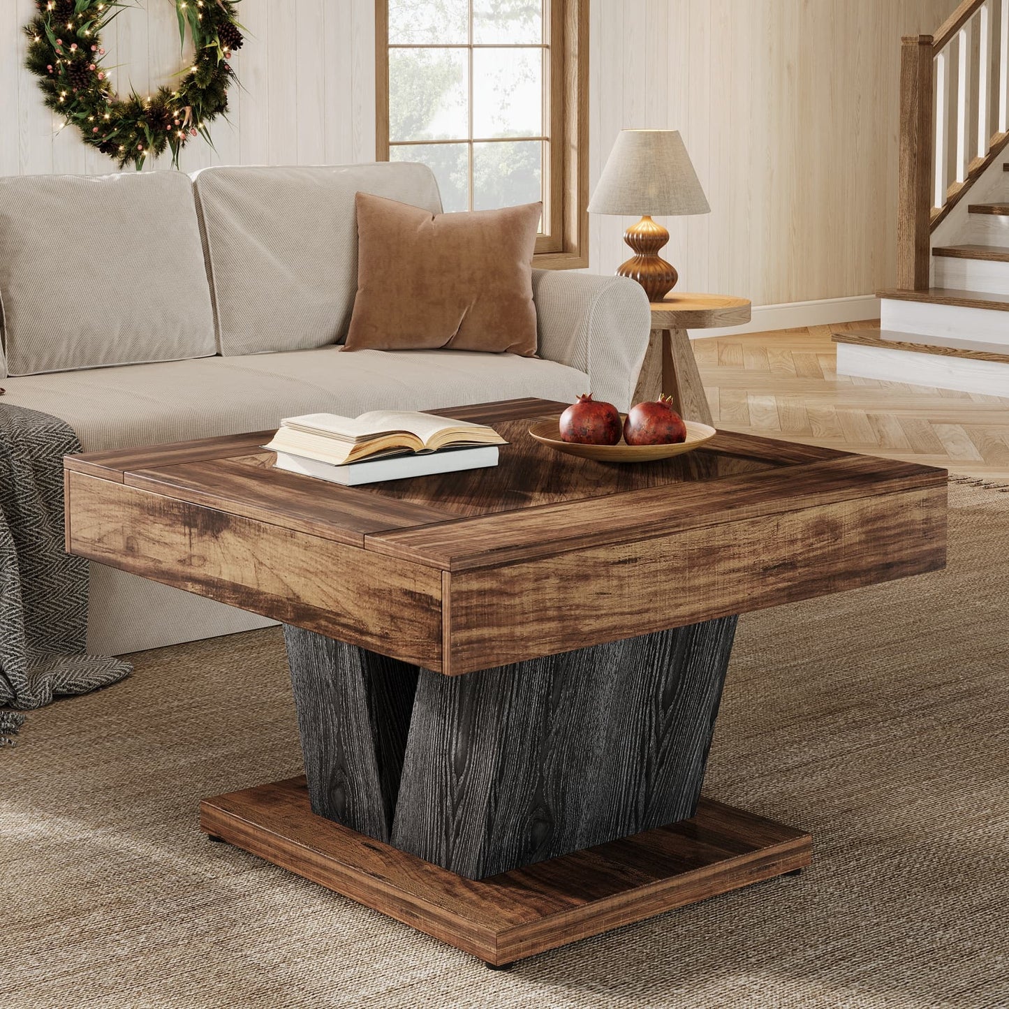 Moderne Salontafel – Vierkante Tafel – Woonkamertafel – Koffietafel – Accenttafel – Rustiek Bruin Zwart – Stevig MDF Tafelblad – Space-Saving Ontwerp 80 cm