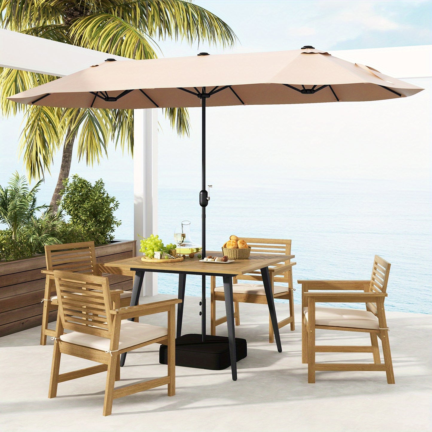 Tuinset – Tuinmeubel – Bistroset – Diningset – Terrasmeubel – Rond 107 cm – Natuurlijk Acaciahout – Parasolgat 5 cm