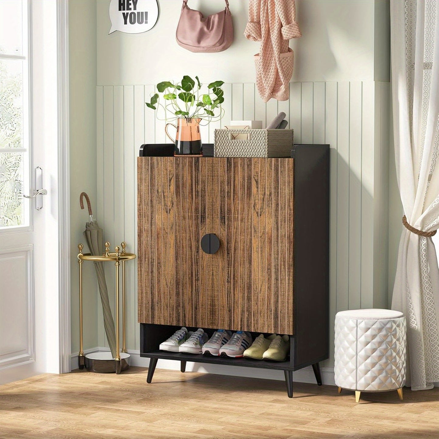 Schoenenkast Met Deuren – Schoenenrek – Schoenopberger – Schoenentrek – Schoenenschuif – 7-Lagen Met Verstelbare Planken – Rustiek Bruin Hout