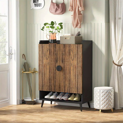 Schoenenkast Met Deuren – Schoenenrek – Schoenopberger – Schoenentrek – Schoenenschuif – 7-Lagen Met Verstelbare Planken – Rustiek Bruin Hout