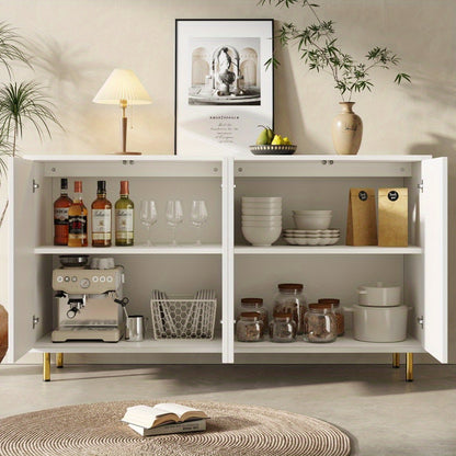 Dressoir – Opbergkast – Buffetkast – Tv-Kast – Kast – Modern Design – Donkerblauw Met Gouden Accenten – 140×40×85 cm – Stevige Metalen Pootjes – Verticale Deuren – Hardhouten Constructie