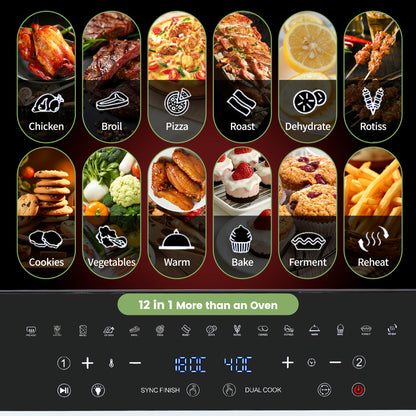 Airfryer – Heteluchtfriteuse – Mini Oven – Gezond Frituren – Digitale Air Fryer – XXL 23L Capaciteit – Dual Zone 2200W Met LED Touchscreen – 15 Programmatuur Met Receptenboek