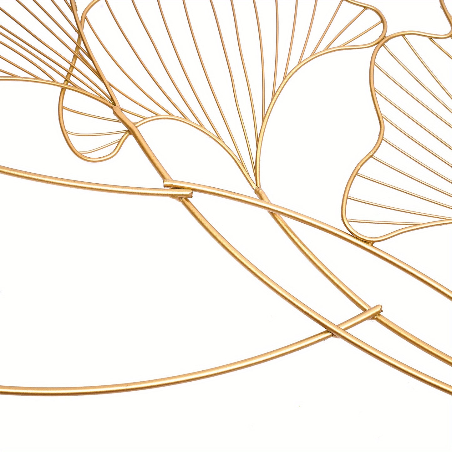Ginkgo Wanddecoratie – Metalen Wandkunst – Muurdecoratie – Wandornament – Woondecoratie – Extra Lang 120x57 cm – Goudgele IJzeren Constructie – Handgemaakte 3D Bladdisplay – Inclusief Ophangset