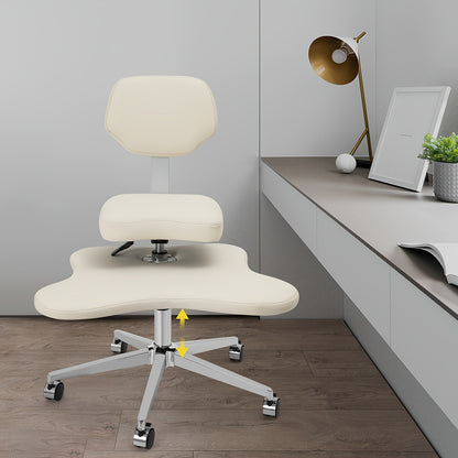 Meditatiestoel – Kruisbeenzitstoel – Verstelbare Kantoorstoel – Yoga Stoel – Wieltjes Met Rem – Hoogte Verstelbaar – Stevig Metalen Frame – Comfortabel Ivoorwit