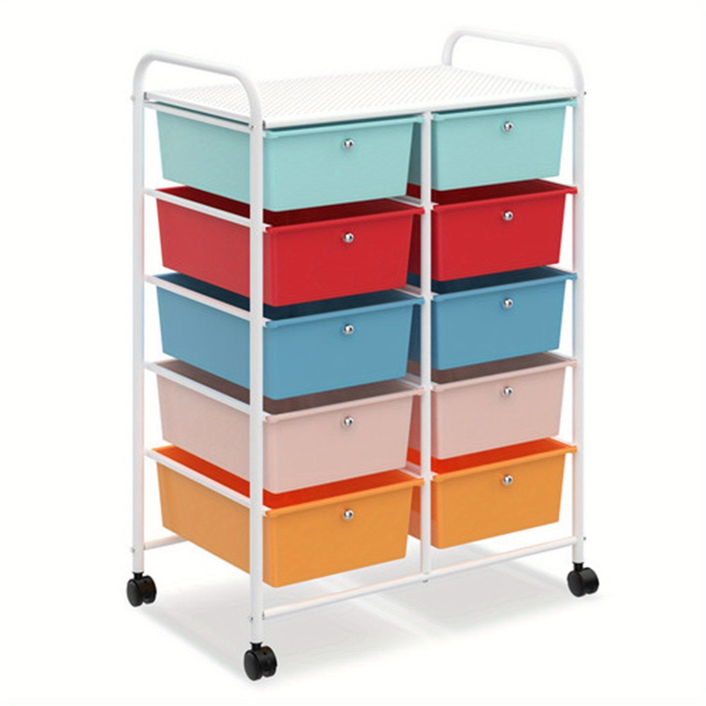 Make-up Trolley – Make-up Koffer – Beautykoffer – Cosmeticakoffer – Opbergtrolley – 10 Lades – Wieltjes – Compact Formaat – Wit Metalen Frame