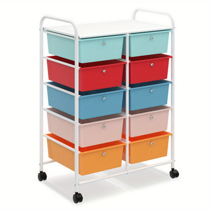 Make-up Trolley – Make-up Koffer – Beautykoffer – Cosmeticakoffer – Opbergtrolley – 10 Lades – Wieltjes – Compact Formaat – Wit Metalen Frame