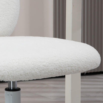 Bureaustoel – Bureaustoel Zonder Armleuningen – Draaistoel – Werkstoel – Computestoel – Wit Polyester Met Teddy Design – 360° Draaibaar – Hoogte Verstelbaar