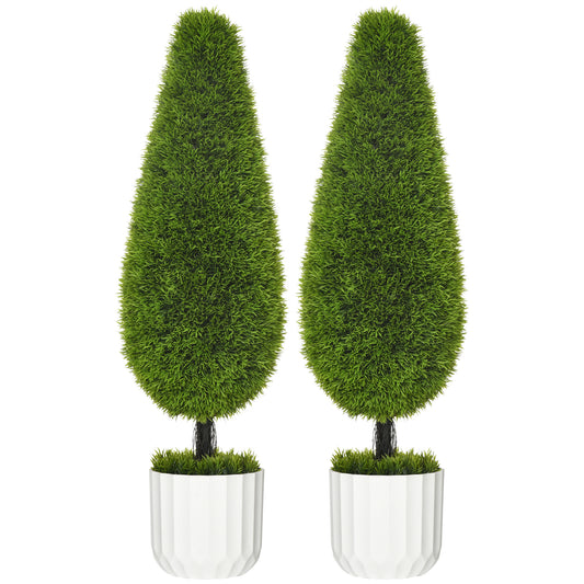 Kunstboom Cipres – Kunstplant – Nepplant – Kunstcipres – Kunstbomen – Set Van 2 – 90 cm Hoog – Kwalitatief Kunststof Met Pot