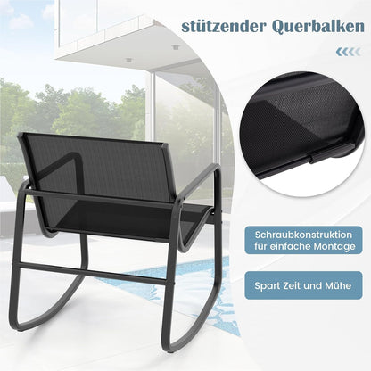 Tuinmeubelset – Tuinset – Loungeset – Balkonset – Terrasmeubilair – 4-Delige Zwart Met Rocking Stoelen – Met Veilig Schommelmechanisme en Versterkt Metaalframe