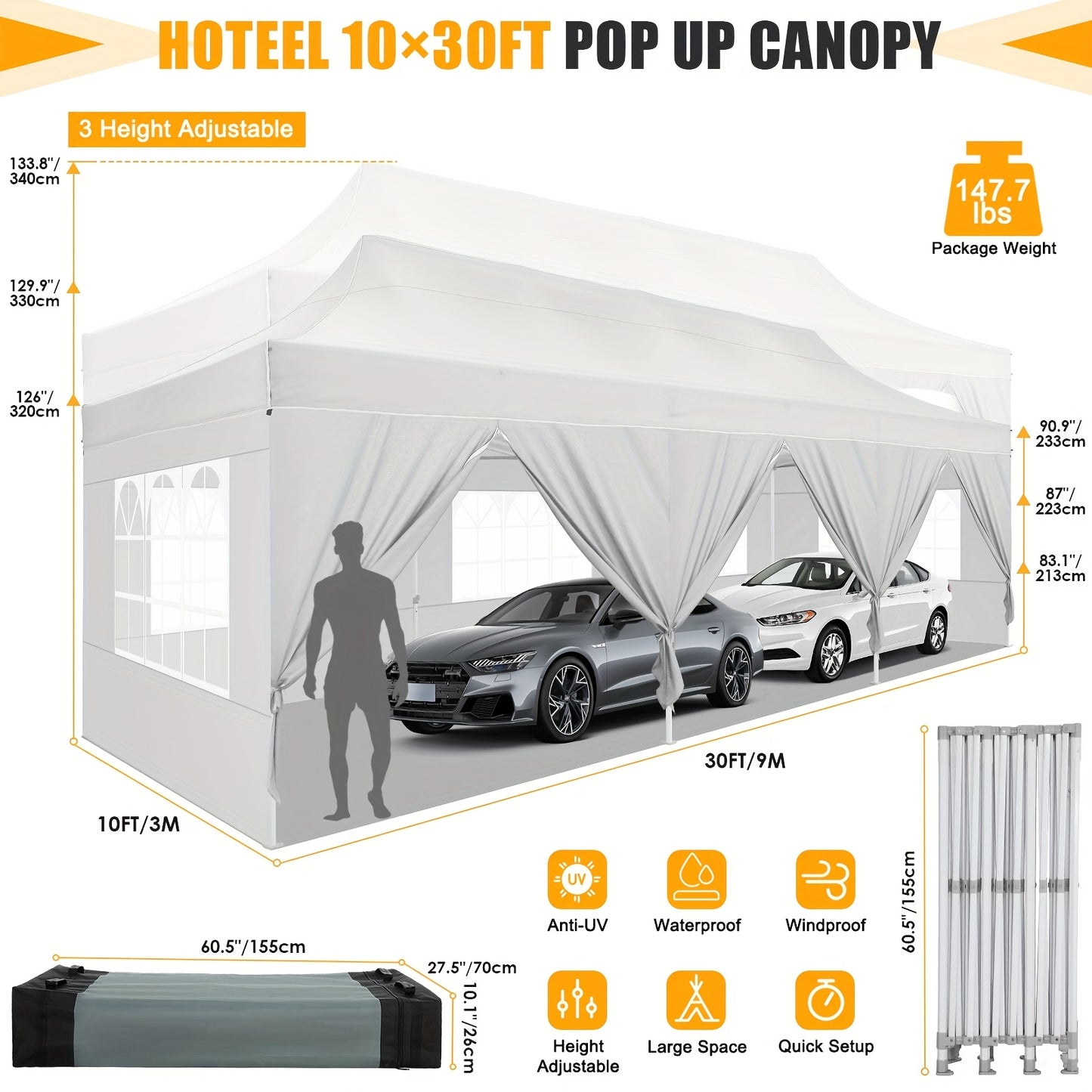 Feesttent – Partytent – Tuinent – Paviljoen – Waterdichte Tent – 3x6 Meter – Inclusief Zandzakken - Wit