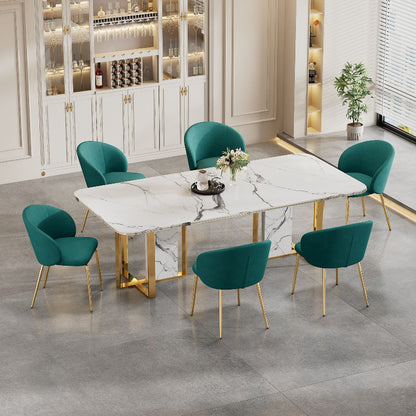 Eetkamerstoelen Set – Stoelen – Romeinse Stoelen – Keukenstoelen – Armleuning Stoelen – Groen Fluweel – Gouden Metalen Poten – Retro Design – Comfortabel – Droog Reinigen