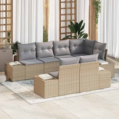 Tuinbank – Buitenbank – Loungeset – Modulair – 7-zits – Weerbestendig Poly Rattan – Lichtgrijze Kussens