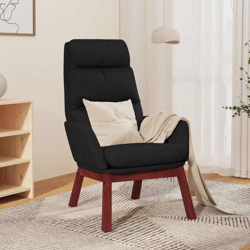Relaxfauteuil – Relaxstoel – Zwarte Stoel – Loungefauteuil – Comfortabele Fauteuil – Zwart – 100% Polyester Stof – Massief Rubberhout Frame