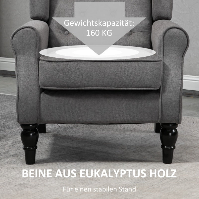 Fauteuil – Relaxstoel – Lounge Stoel – Leunstoel – Zetel – Donkergrijs Polyester – Met Houten Poten – Modern Comfortabel