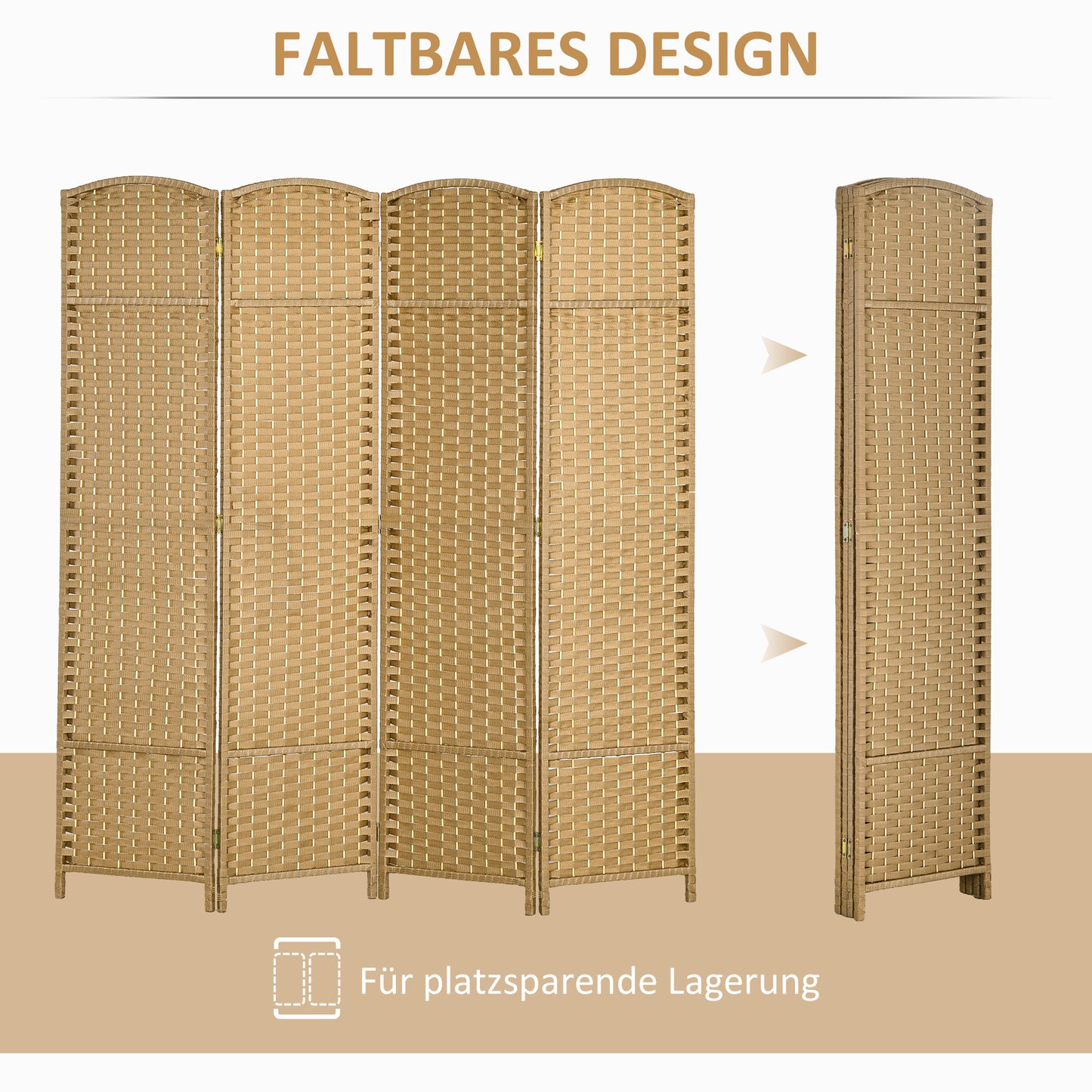 Kamerverdelers – Kamerscherm – Privacywand – Ruimteverdeler – Scheidingswand – Natuurlijk Hout – 4-delig – Opvouwbaar Design