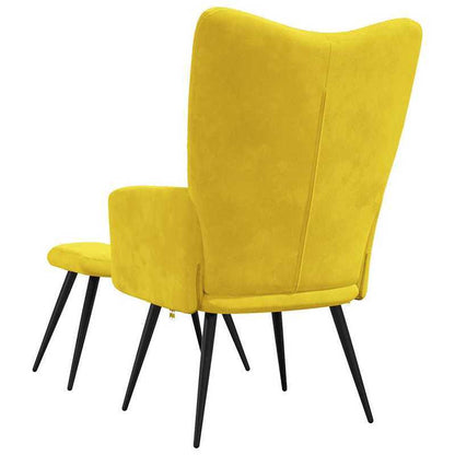 Fauteuil – Loungestoel – Relaxstoel – Zitstoel – Mustard Geel Fluweel – Inclusief Voetenbank – Afneembare Bekleding