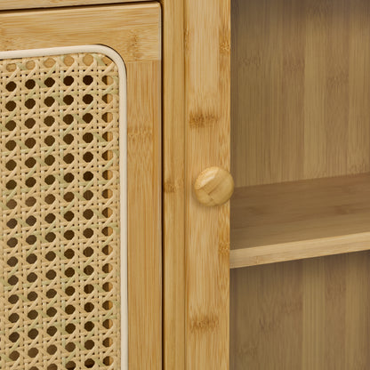 Rattan Schoenenrek – Schoenenkast – Schoenenopberger – Schoenenplank – Schoenenstandaard – 5 Compartimenten – Bamboe Met Rattan Look
