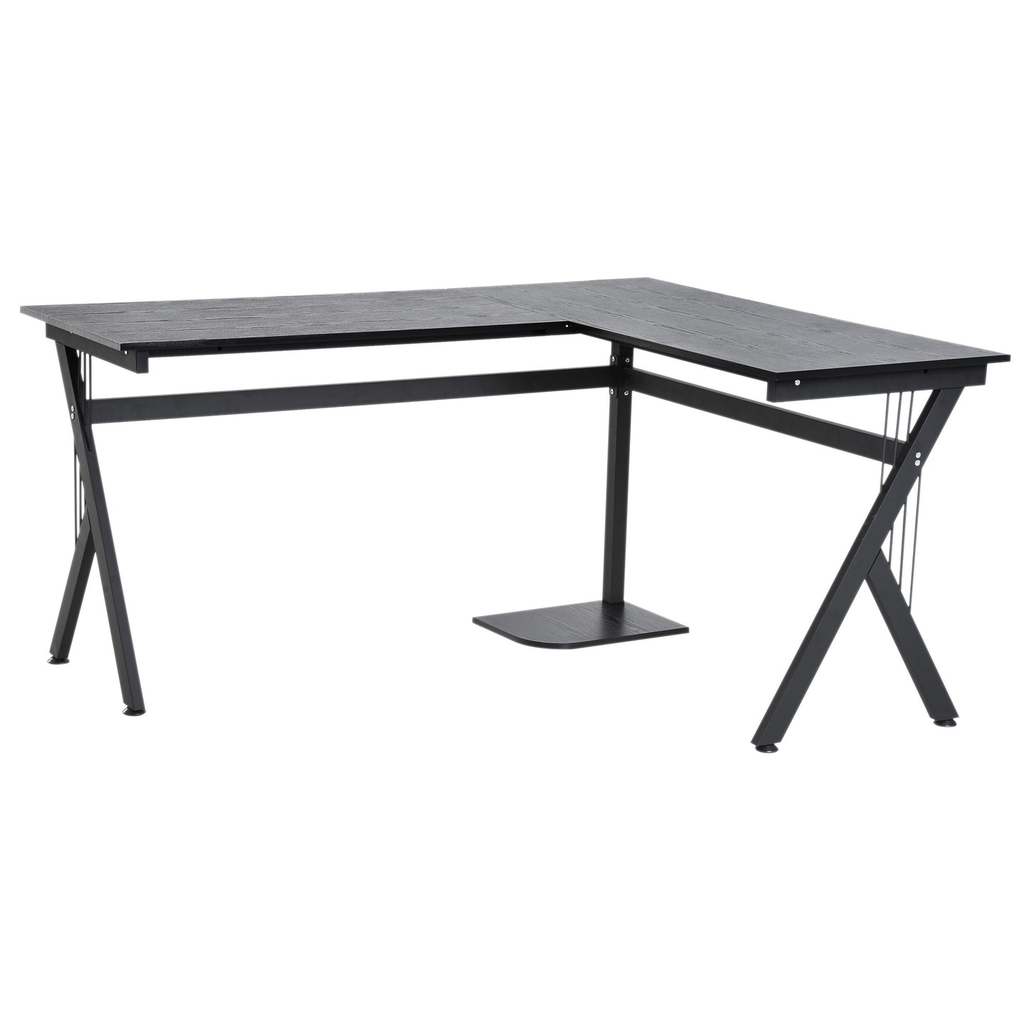 Hoekbureau – Computerbureau – Bureau – Werkplek – Bureau Met Opbergruimte – Zwart MDF Blad – Robuust Stalen Frame – 155x130x76 cm – Anti-slip Pootdoppen