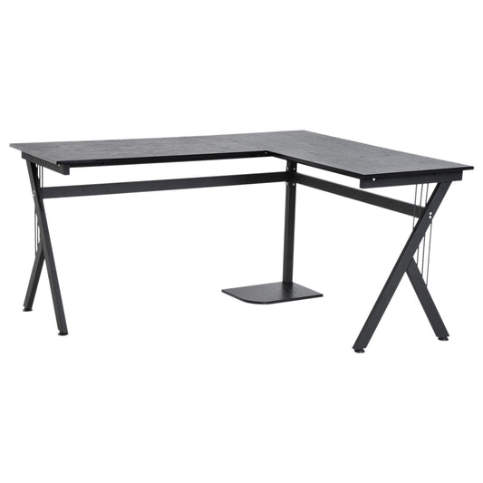 Hoekbureau – Computerbureau – Bureau – Werkplek – Bureau Met Opbergruimte – Zwart MDF Blad – Robuust Stalen Frame – 155x130x76 cm – Anti-slip Pootdoppen