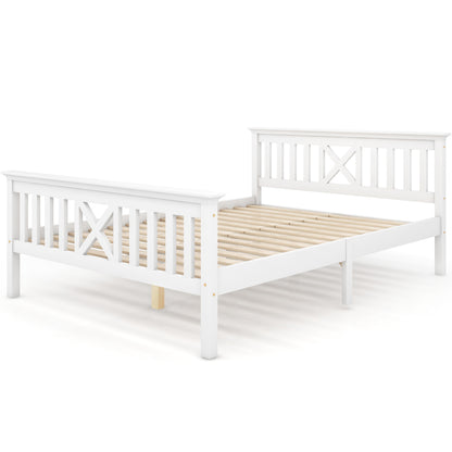 Bedkast – Bedframe – Nachtkastje – Opbergkast – Slaapkamermeubel – Stevig Dennehouten Bed – Ingebouwde Lades – X-Vorm Hoofdbord – Inclusief Matras – 140x200 cm