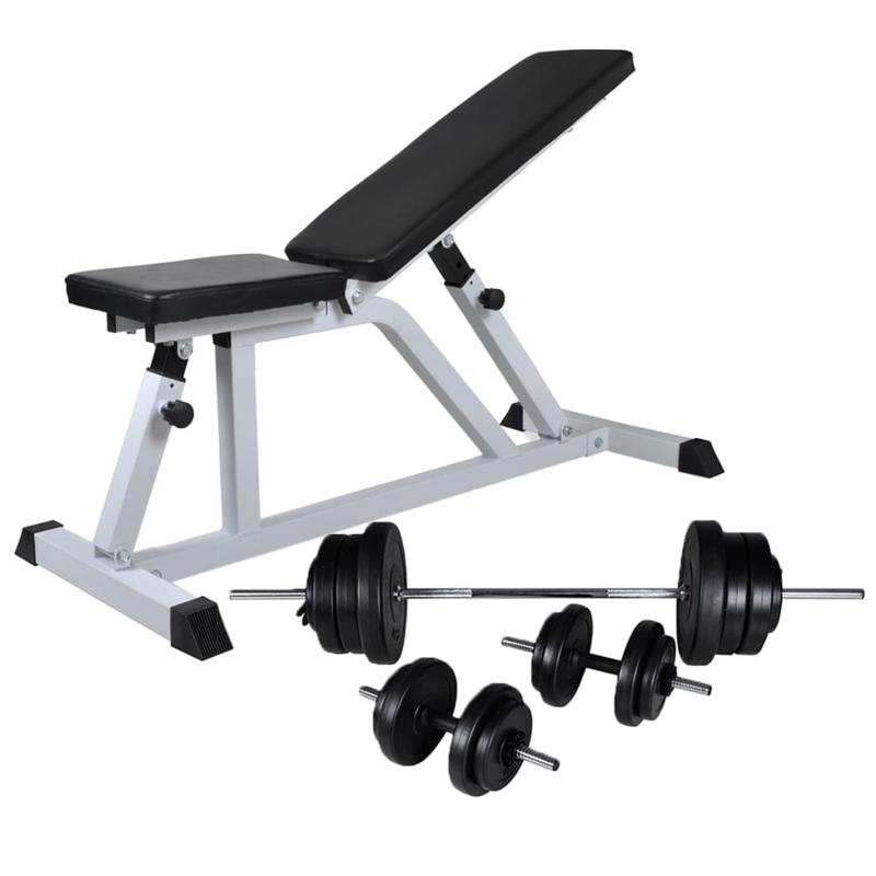 Halterschijfenset – Halterset – Dumbbellset – Gewichtenset – Trainingsset – Compleet 60,5 kg – Verstelbare Trainingsbank – Stevig Stalen Ontwerp