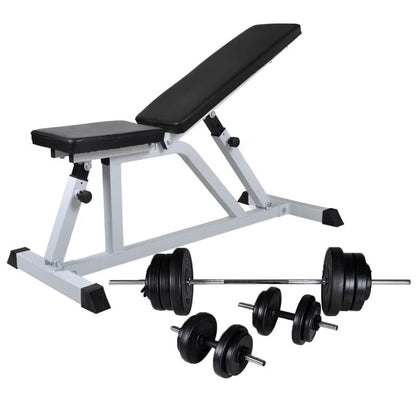 Halterschijfenset – Halterset – Dumbbellset – Gewichtenset – Trainingsset – Compleet 60,5 kg – Verstelbare Trainingsbank – Stevig Stalen Ontwerp