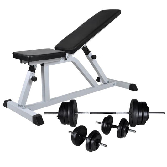 Halterschijfenset – Halterset – Dumbbellset – Gewichtenset – Trainingsset – Compleet 60,5 kg – Verstelbare Trainingsbank – Stevig Stalen Ontwerp