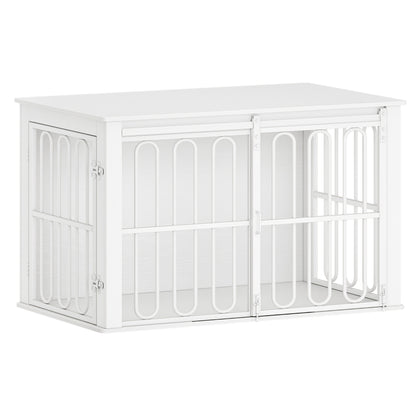 hondenbench – hondenhok – hondenkooi – hondenbench voor kleine honden – houten bench – dubbele schuifdeur – 100 x 60 x 62,4 cm – wit