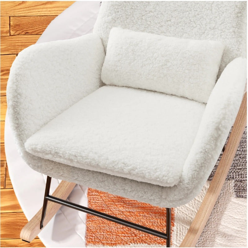 Living Room Single Chair, Lounge Chair, Soft Teddy Bear Plush Rocking Chair, Living Room Lounger with Headrest - Weight Capacity up to 113kg, White,  Cozy Seating, Stylish Seating, Premium Upholstery, Comfortable Seating, Sma