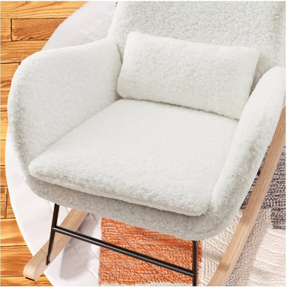 Living Room Single Chair, Lounge Chair, Soft Teddy Bear Plush Rocking Chair, Living Room Lounger with Headrest - Weight Capacity up to 113kg, White,  Cozy Seating, Stylish Seating, Premium Upholstery, Comfortable Seating, Sma