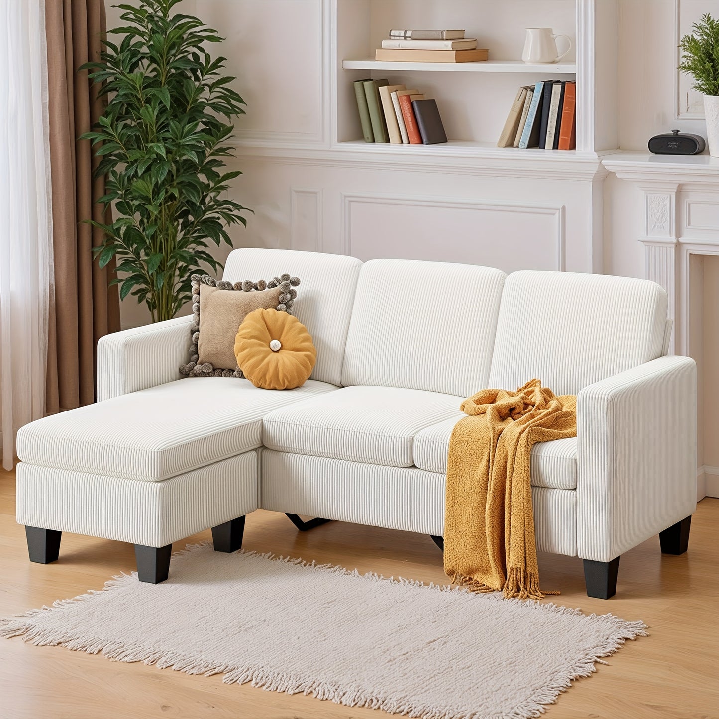 Bank – Hoekbank – 3-zitsbank – L-vormige Bank – Slaapbank – Massief Hardhouten Frame – Zachte Kussens