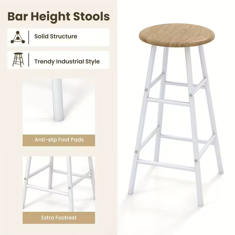 Barset – Bartafel – Barkrukken – Bistroset – Industrieel – 3-delig – MDF Met Metaal – Inclusief Wijnrek Voor 6 Flessen - Natuurlijk Hout