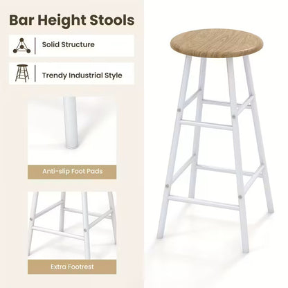 Barset – Bartafel – Barkrukken – Bistroset – Industrieel – 3-delig – MDF Met Metaal – Inclusief Wijnrek Voor 6 Flessen - Natuurlijk Hout